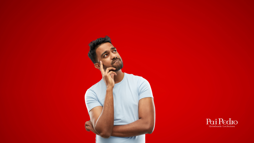 Homem pensativo olhando para cima com expressão de dúvida, em fundo vermelho. A imagem transmite questionamento e reflexão sobre o comportamento masculino em relação às mulheres boazinhas.