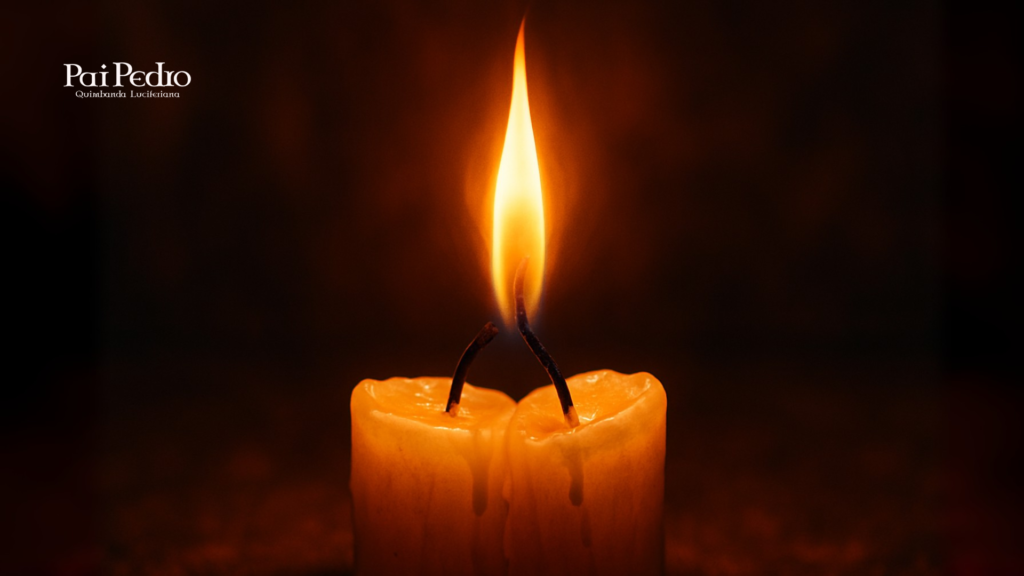 Duas velas fundidas em uma só chama, simbolizando a união e a intensidade do amor romântico nas relações.